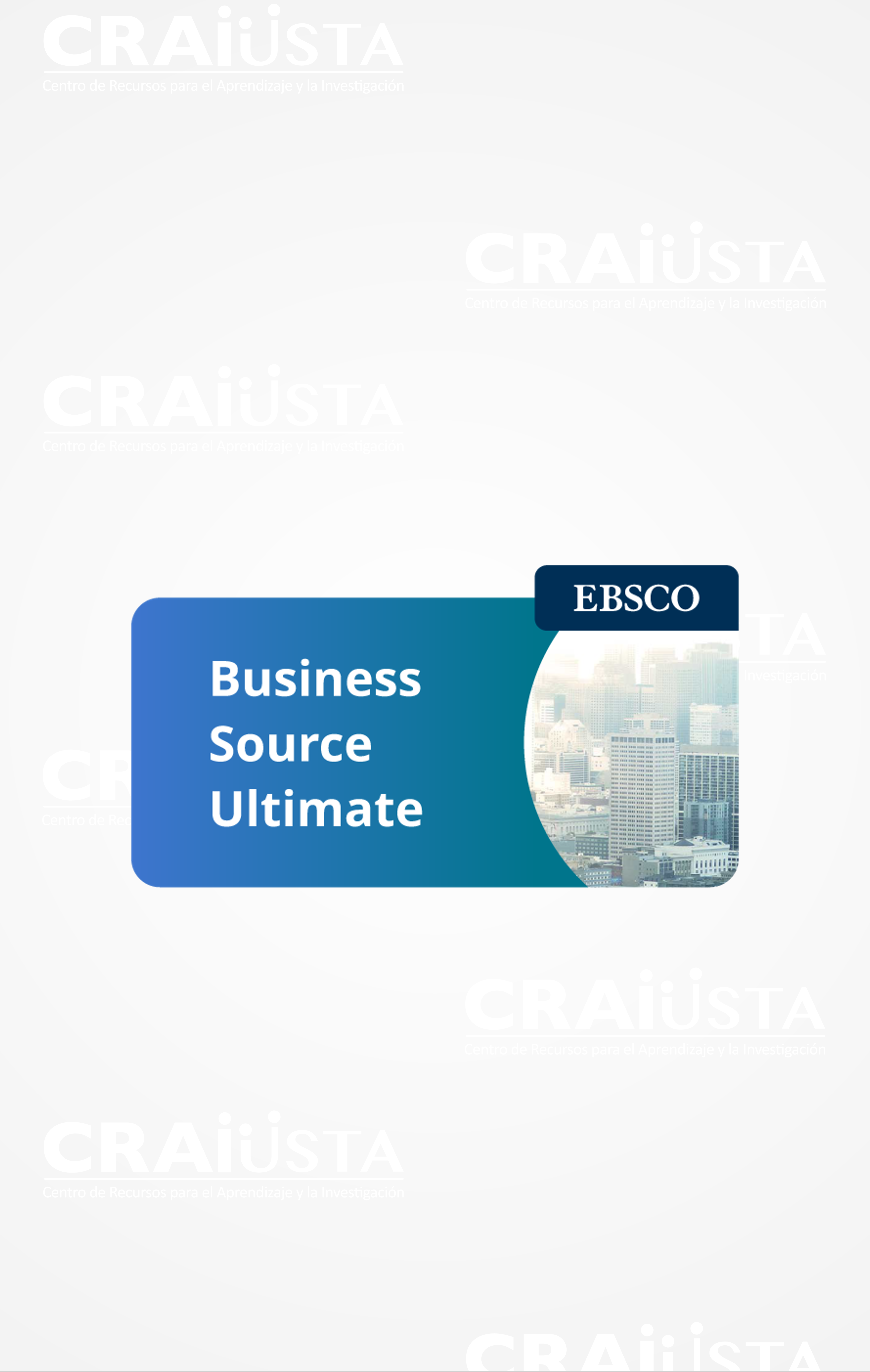 Contiene revistas académicas y profesionales en administración, economía y negocios, además de casos de estudio, perfiles de industrias, análisis SWOT y publicaciones clave como Harvard Business Review.